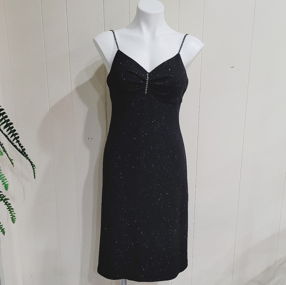 dusk Dresses & Skirts - DUSK Black Crystal Beaded Party Dress Spaghetti Straps Little Black Dress SZ 8